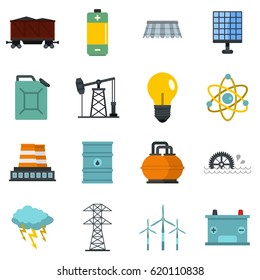 Energy sources icons set in flat style isolated vector illustration