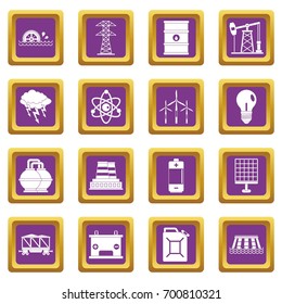 Energy sources icons set in purple color isolated vector illustration for web and any design