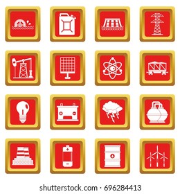 Energy sources icons set in red color isolated vector illustration for web and any design