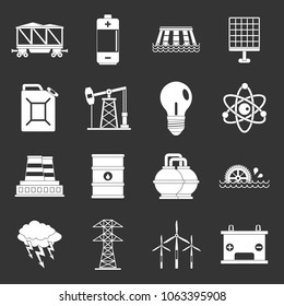 Energy sources icons set vector white isolated on grey background 