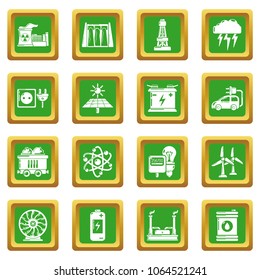 Energy sources icons set vector green square isolated on white background 