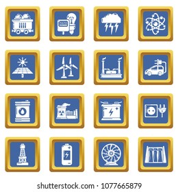 Energy sources icons set vector blue square isolated on white background 