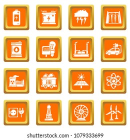 Energy sources icons set vector orange square isolated on white background 