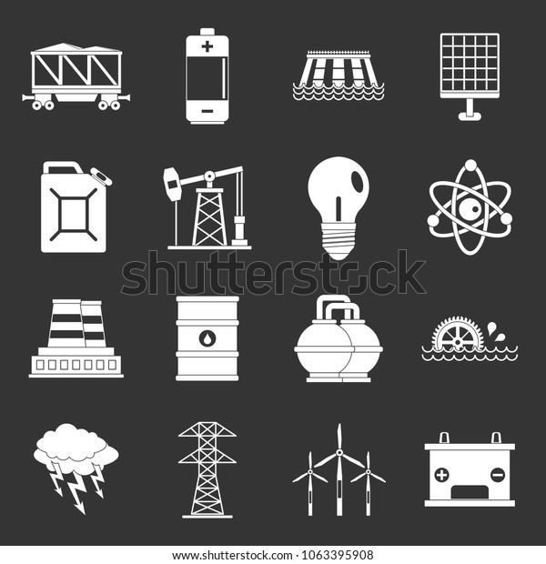 Energy sources icons set vector white isolated on grey\
background 