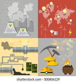 energy sources nuclear energy wind energy alternative energy power fuel oil coal gas electricity ecology pollution vector illustration 