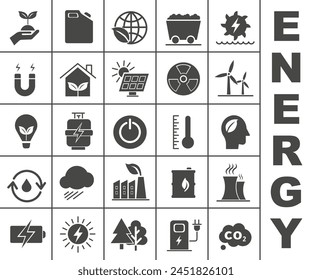 Energy sources. Set of vector icons of various energy sources. EPS 10.