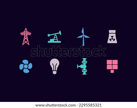Energy sources vector icon set. Power and electricity icons. 