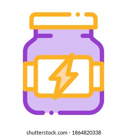 Energy Sport Supplements Vector Thin Line Icon. Sportsman Plastic Container With Energy Healthy Balancer Linear Pictogram. Dietary Protein Ingredient, Bar Bodybuilding Illustration