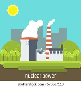 Energy station. The nuclear power plant on the background of the city.