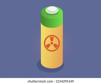 Almacenamiento de energía en baterías reciclables de bajo consumo. Concepto de ecosistema de tecnología verde con batería reutilizable. Acumulador de alimentación portátil recargable. Batería isométrica para dispositivos portátiles