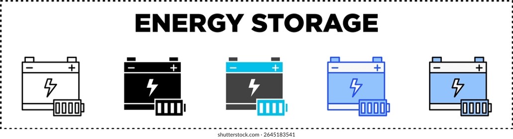 Glifo de línea de paquete de iconos de almacenamiento de energía