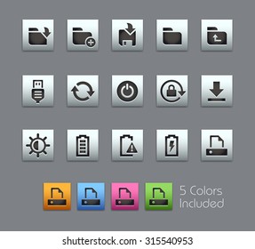 Iconos de energía y almacenamiento: el archivo vectorial incluye 5 versiones de color para cada icono en diferentes capas: