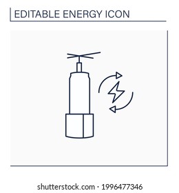 Icono de línea de almacenamiento de energía. Almacén de energía de larga duración. Gestionar energía. Concepto de electricidad. Ilustración vectorial aislada. Trazo editable