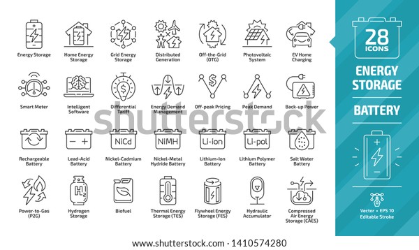 Energy Storage Outline Icon Set Distributed Stock Vector (Royalty Free