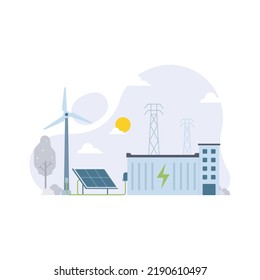 Energy storage system using batteries from sustainable and environmental friendly electricity source design concept vector illustration