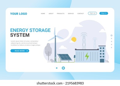 Energy storage system using batteries from sustainable and environmental friendly electricity source landing page template