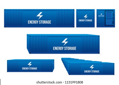 Energy Storage. Vector Illustration Of Battery Energy Stationary Concept