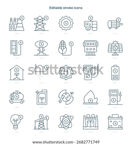 Energy stroke icon. Energy line icon set. editable stroke icon pack