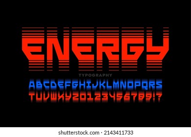 Energy style font design, alphabet letters and numbers vector illustration