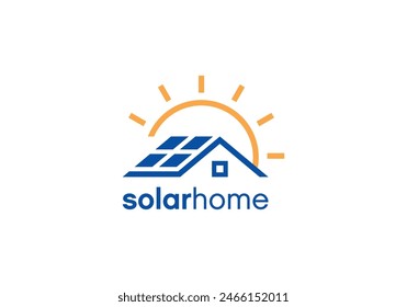 energy sun with home logo. solar panels and house roof vector design concept