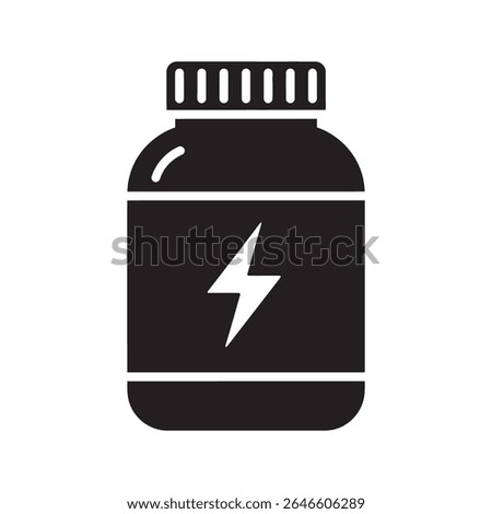 Energy supplement bottle icon with a lightning bolt for sports nutrition a pre workout performance booster for fitness and athletic power enhancement vector solid glyph icon