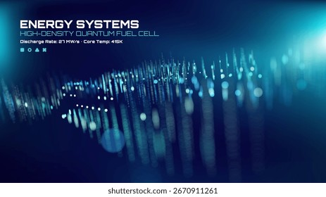 Energiesysteme mit hochdichten Quanten-Brennstoffzellen und abstrakter Datenvisualisierung. Futuristische Technologie Hintergrund für digitale Konzepte.