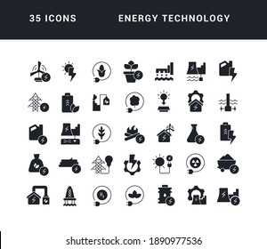 Energy Technology. Collection of perfectly simple monochrome icons for web design, app, and the most modern projects. Universal pack of classical signs for category Technology.