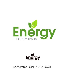 Energy text with green leaf for electrical power logo inspiration