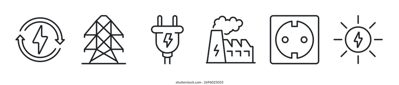 Conjunto de iconos de línea delgada de energía. Iconos mínimos de Web
