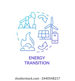 Icono de concepto de gradiente azul de transición energética. Tecnologías ecológicas, descarbonización. Baterías ecológicas. Ilustración de línea de forma redonda. Idea abstracta. Diseño gráfico. Fácil de usar en folleto, folleto