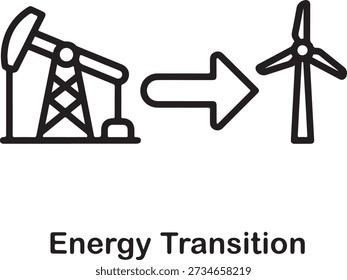 Icono de transición energética que muestra el cambio de combustibles fósiles a recursos de energía eólica renovable. aislado sobre fondo blanco, ilustración