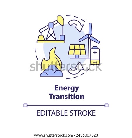 Energy transition multi color concept icon. Green technologies, decarbonization. Ecofriendly batteries. Round shape line illustration. Abstract idea. Graphic design. Easy to use in brochure, booklet