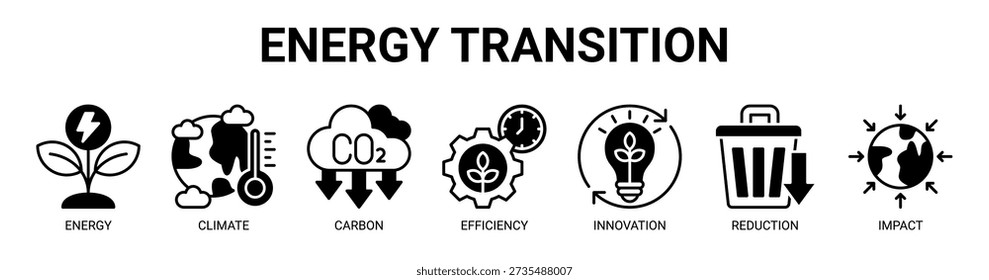 Energy Transition web banner icon vector illustration concept with icon of energy, climate, carbon, efficiency, innovation, reduction, and impact.