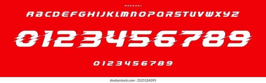 Energietypografie, windy speed numbers and letters, bold electric font for extreme sports branding, trikot numbers, team merchandise. Vektortypensatz