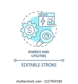 Energy and utilities turquoise concept icon. Big data application abstract idea thin line illustration. Risks modeling. Isolated outline drawing. Editable stroke. Arial, Myriad Pro-Bold fonts used