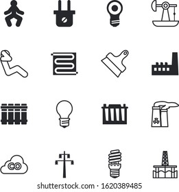 energy vector icon set such as: portable, air, climate, cord, underfloor, exhaust, green, gasoline, saving, temelin, fluorescent, set, station, sustainability, switch, emblem, plumbing, outlet