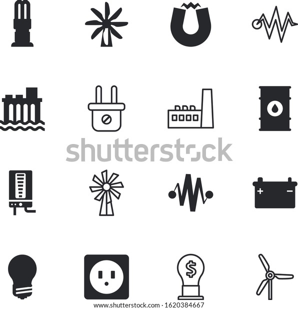 energy vector icon set such as: tree, warming,\
simple, shiny, unplug, marketing, steel, image, horseshoe, lamps,\
uk, crisis, gardening, battery, plastic, european, transportation,\
manufactory, web