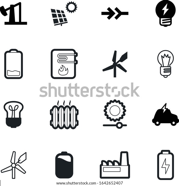 energy vector icon set such as: charger,\
invention, water, pump, transport, sunlight, economy, household,\
cellular, solar, domestic, creative, panel, hot, usb, geyser,\
temperature, charging,\
refinery