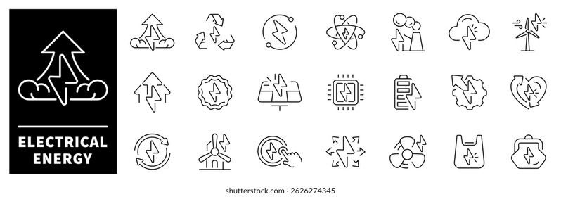 Iconos de vector de energía. Conjunto de iconos de energía. Energía, renovable, ecología, electricidad, conjunto de iconos relacionados con la energía.