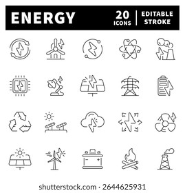 Energy vector icons. Energy icon set. Power, renewable, ecology, electricity, energy related icon set.