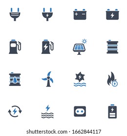 Iconos vectoriales de energía en fondo blanco.