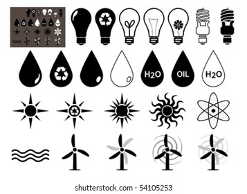 Energy vector icons set that symbolize energy	  filled symbols