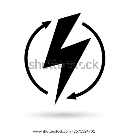 Energy vector line icon, power recharging symbol isolated on white background. Electricity simple web design, bolt shape and reload arrows.