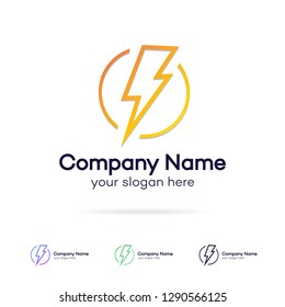 Energy vector logotype for charged car station, electric power icon, lightning bolt, wireless charging, ui, poster, t shirt. Thunder symbol. Storm pictogram. Flash light sign. 10 eps
