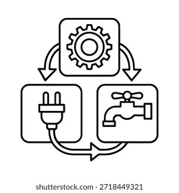 Energía, agua y electricidad: un proceso cíclico ilustrado con iconos de línea