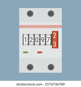 Energy Watt meter with mechanical counter. Flat style vector illustration