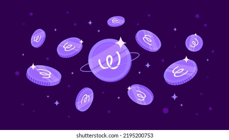Energy Web Token (EWT) coins falling from the sky. EWT cryptocurrency concept banner background.