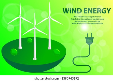 Energy windmill connect to plug. Creative concept green energy. Vector illustration. EPS10
