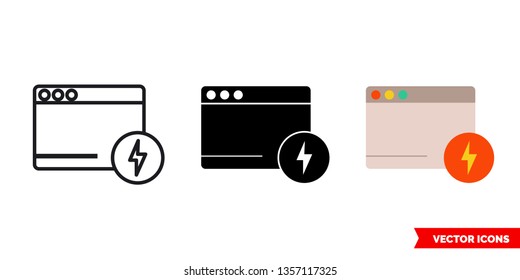 Energy window icon of 3 types: color, black and white, outline. Isolated vector sign symbol.