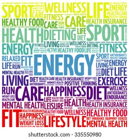 ENERGY word cloud background, health concept